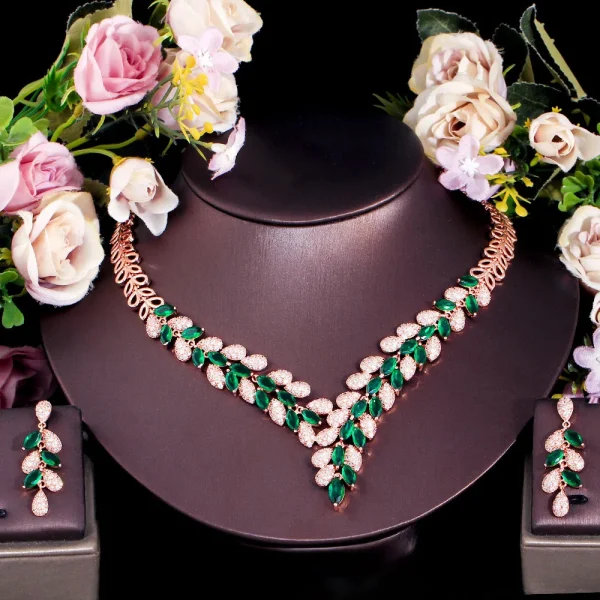 Classic Plant Zircons Gorgeous Cubic Zirconia Stone Necklace Earrings Jewelry Set - Image 9