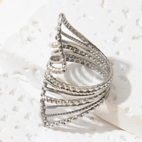 Classic Retro Irregular Hollow Stainless Steel Personality Engagement Wedding Rings - Image 8