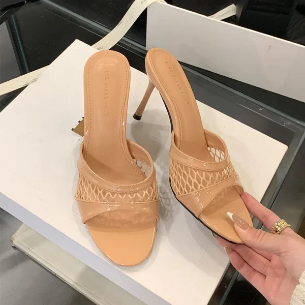 Classic Round Toe Slides Pumps Thin High Heels Sandals - Image 4