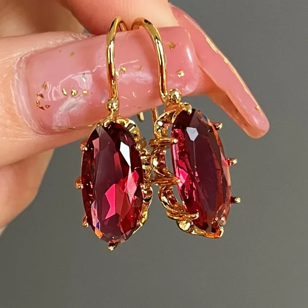 Classic Zircon Eight-Prong Tiktok Retro Fashion Palace Color Treasure Series Senior Ear Hook Buckle Earrings - Image 12