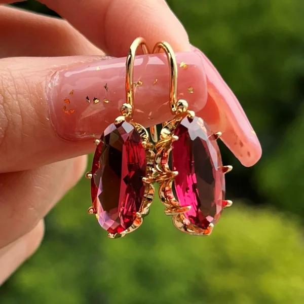 Classic Zircon Eight-Prong Tiktok Retro Fashion Palace Color Treasure Series Senior Ear Hook Buckle Earrings - Image 13