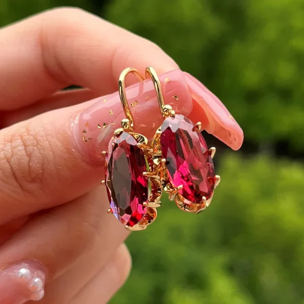 Classic Zircon Eight-Prong Tiktok Retro Fashion Palace Color Treasure Series Senior Ear Hook Buckle Earrings - Image 14