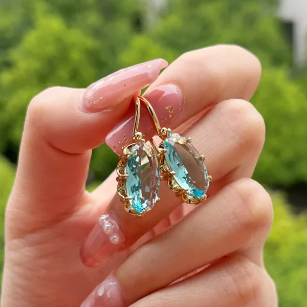 Classic Zircon Eight-Prong Tiktok Retro Fashion Palace Color Treasure Series Senior Ear Hook Buckle Earrings - Image 3