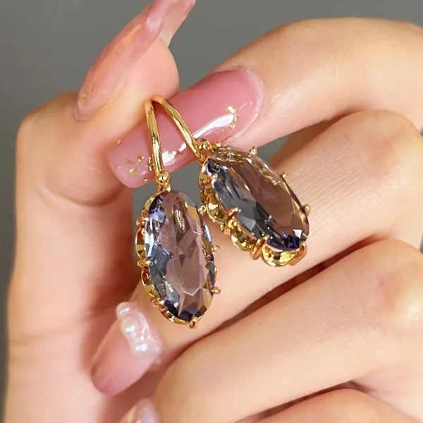Classic Zircon Eight-Prong Tiktok Retro Fashion Palace Color Treasure Series Senior Ear Hook Buckle Earrings - Image 7
