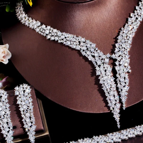 Classic Zircon Geometric Lab Diamond Wedding Ring Earring Necklace Bracelet Jewelry Set - Image 4