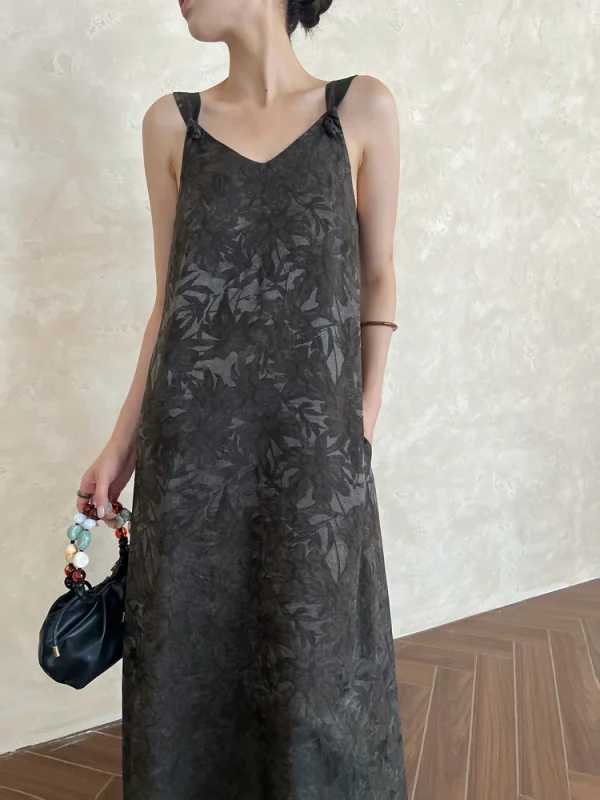 Colorblock Spliced Printed V Neck Sleeveless Loose Temperament Basics Dresses - Image 5