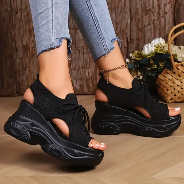 Comfortable Round-Toe Wedge Light Thick-soled Lace-up Roman Sandals - Image 7