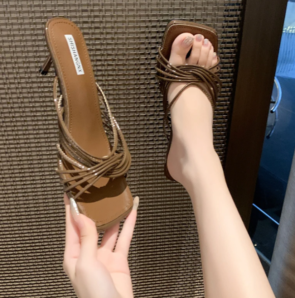 Concise Narrow Band Thin Mules Slide Evening Party High Heels Sandals - Image 12