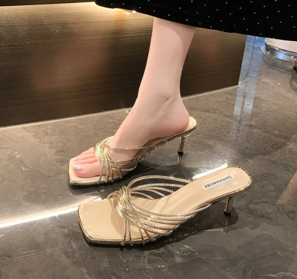 Concise Narrow Band Thin Mules Slide Evening Party High Heels Sandals - Image 2