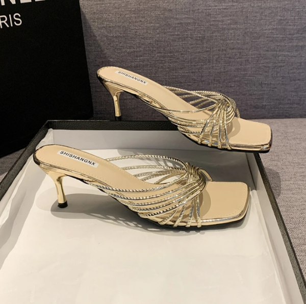 Concise Narrow Band Thin Mules Slide Evening Party High Heels Sandals - Image 6