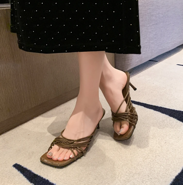 Concise Narrow Band Thin Mules Slide Evening Party High Heels Sandals - Image 9