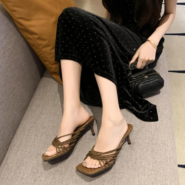 Concise Narrow Band Thin Mules Slide Evening Party High Heels Sandals - Image 8