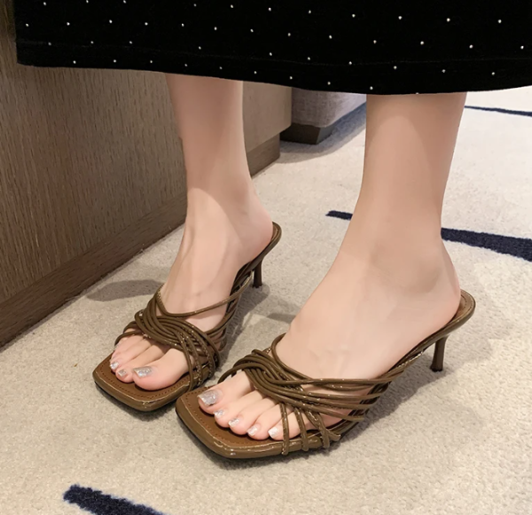Concise Narrow Band Thin Mules Slide Evening Party High Heels Sandals - Image 10