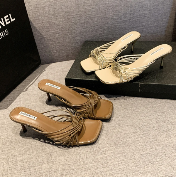 Concise Narrow Band Thin Mules Slide Evening Party High Heels Sandals - Image 15