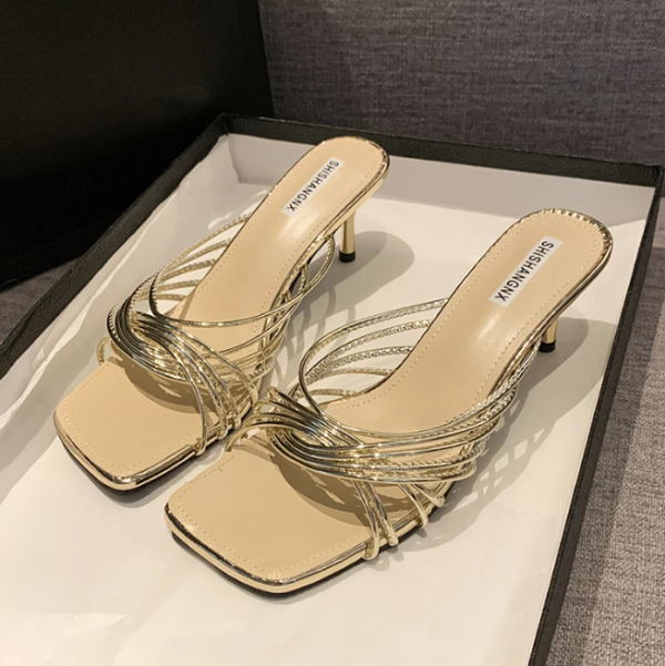 Concise Narrow Band Thin Mules Slide Evening Party High Heels Sandals - Image 5