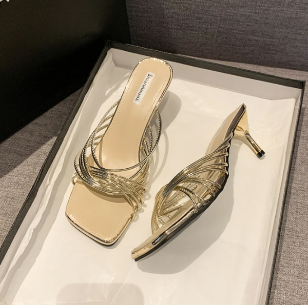 Concise Narrow Band Thin Mules Slide Evening Party High Heels Sandals - Image 4