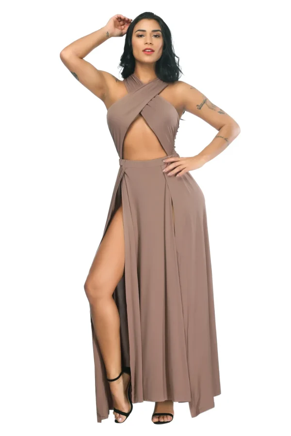 Cross Strap Off Shoulder Solid Color Split Asymmetrical Party Club Dress - Image 7