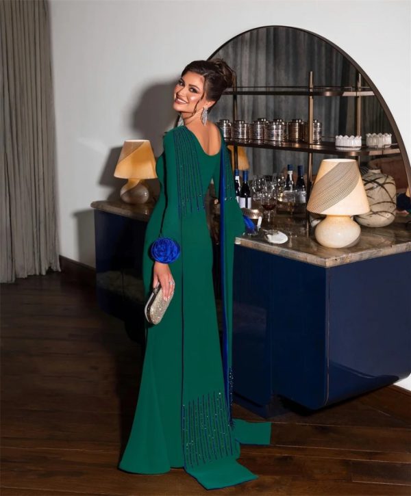 Customized High Quality Handmade Flower Beading Sequined Mermaid Scoop Neck Long Dresses - Image 4