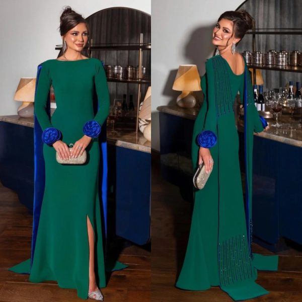 Customized High Quality Handmade Flower Beading Sequined Mermaid Scoop Neck Long Dresses - Image 5