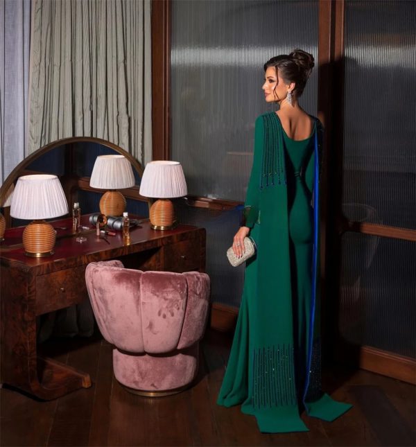Customized High Quality Handmade Flower Beading Sequined Mermaid Scoop Neck Long Dresses - Image 3