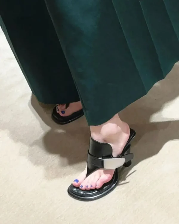 Formal Designer Clip Toe Chunky Flip Flops High Heels Sandals - Image 10
