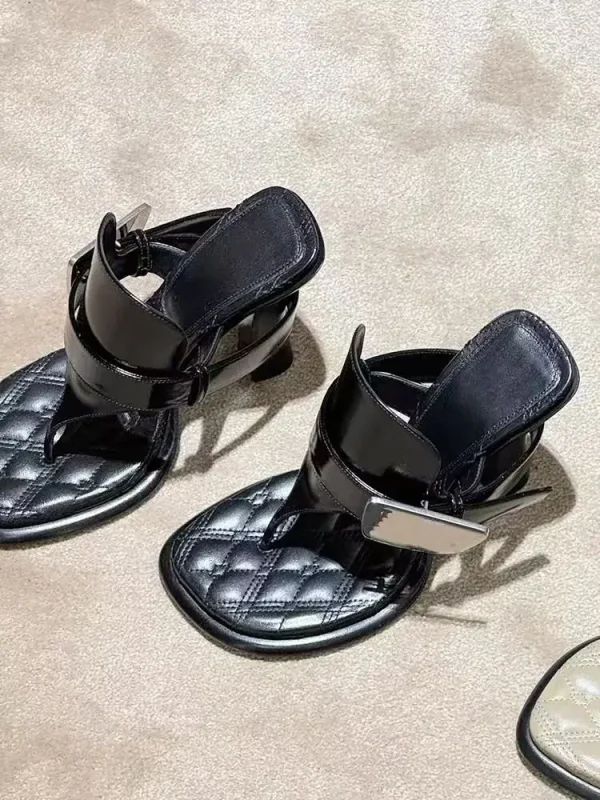 Formal Designer Clip Toe Chunky Flip Flops High Heels Sandals - Image 12