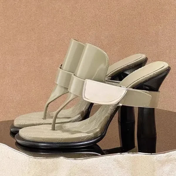 Formal Designer Clip Toe Chunky Flip Flops High Heels Sandals - Image 5