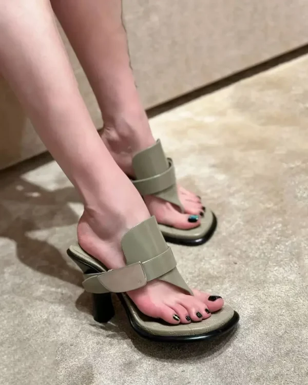 Formal Designer Clip Toe Chunky Flip Flops High Heels Sandals