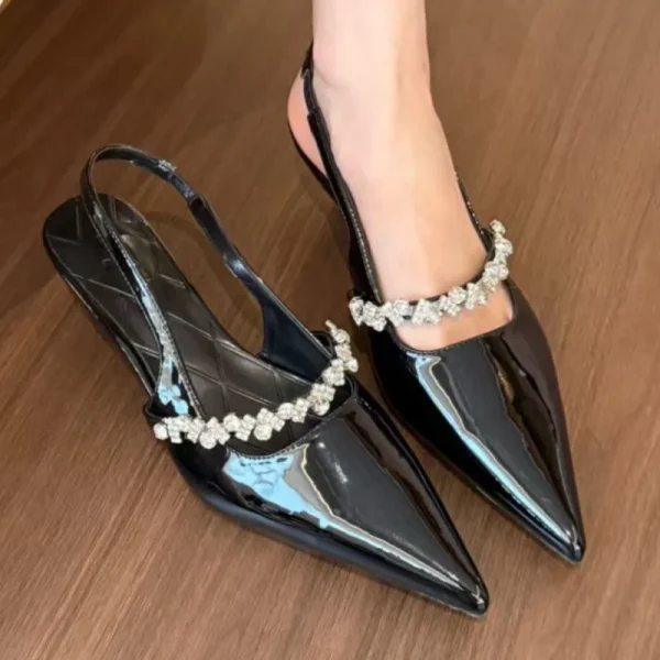 Designer Comfortable Shallow Pointed Toe Slip-on Mid-heel Sandals - Image 3