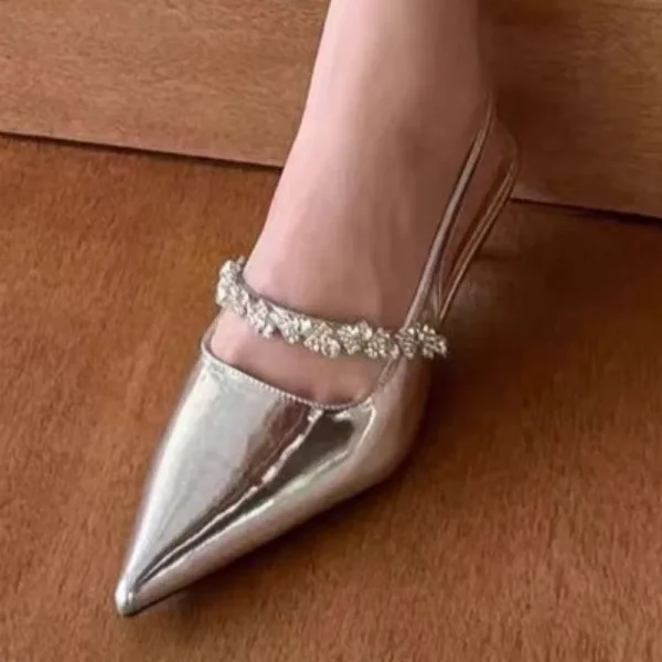 Designer Comfortable Shallow Pointed Toe Slip-on Mid-heel Sandals - Image 2
