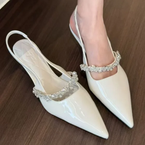 Designer Comfortable Shallow Pointed Toe Slip-on Mid-heel Sandals - Image 5