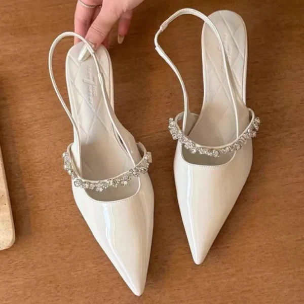 Designer Comfortable Shallow Pointed Toe Slip-on Mid-heel Sandals - Image 6