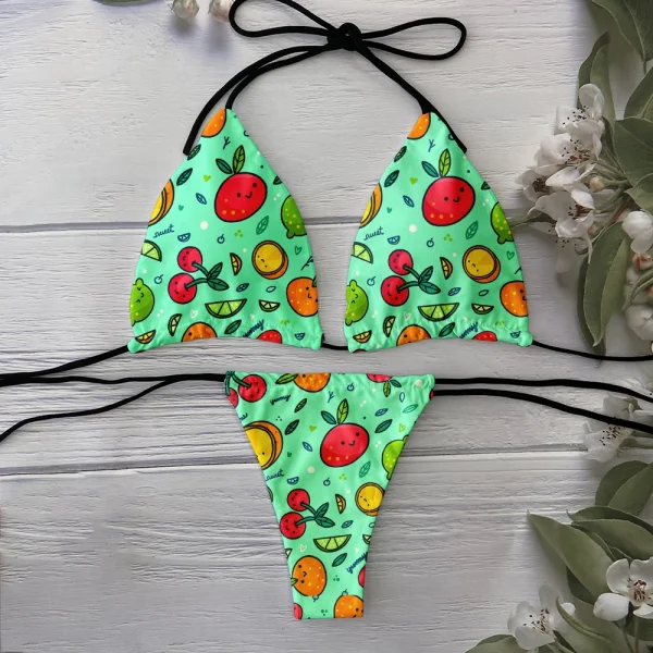 Elegant 3D Printed Novelty lace-up Cartoon Fruit Pattern Swimsuit - Image 2