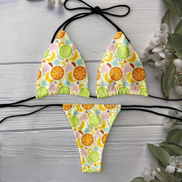 Retro 3D Printed Novelty lace-up Cartoon Fruit Pattern Swimsuit - Image 2