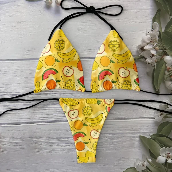 Casual 3D Printed Novelty lace-up Cartoon Fruit Pattern Swimsuit - Image 2
