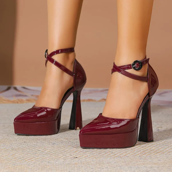 Elegant Ankle Strap Empty Cover Pointed Toe Thick Platform High Heel Sandals - Image 2