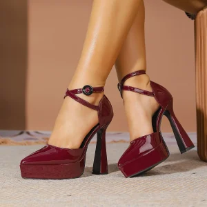 Elegant Ankle Strap Empty Cover Pointed Toe Thick Platform High Heel Sandals