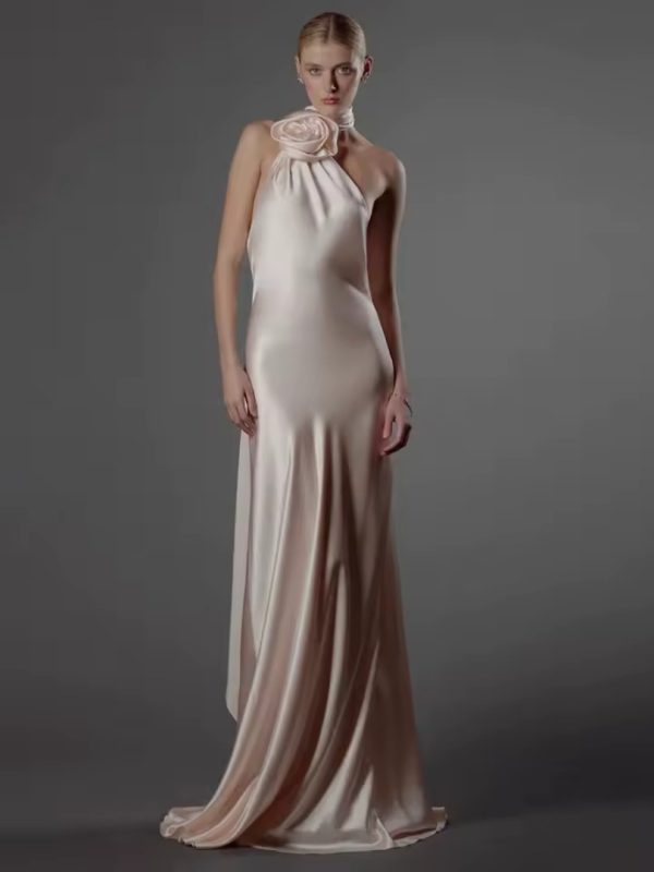 Elegant Artistic Halter Sleeveless Dress Wedding Party Evening Gown - Image 2