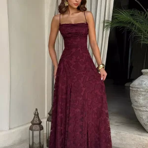 Elegant Backless Design Open Shoulder Events Maxi Slip Dress