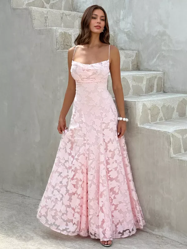 Elegant Backless Design Open Shoulder Events Maxi Slip Dress - Image 6