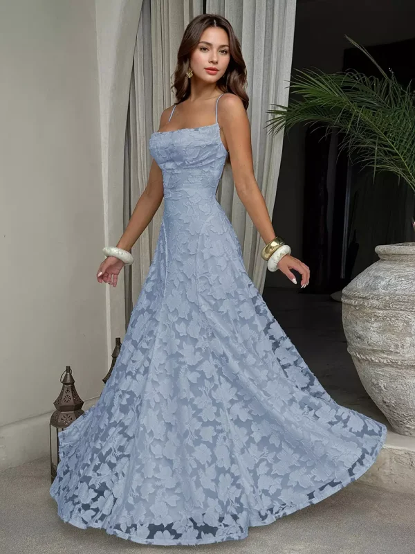 Elegant Backless Design Open Shoulder Events Maxi Slip Dress - Image 7