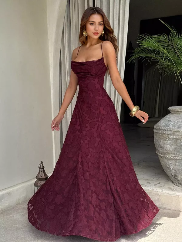 Elegant Backless Design Open Shoulder Events Maxi Slip Dress - Image 2