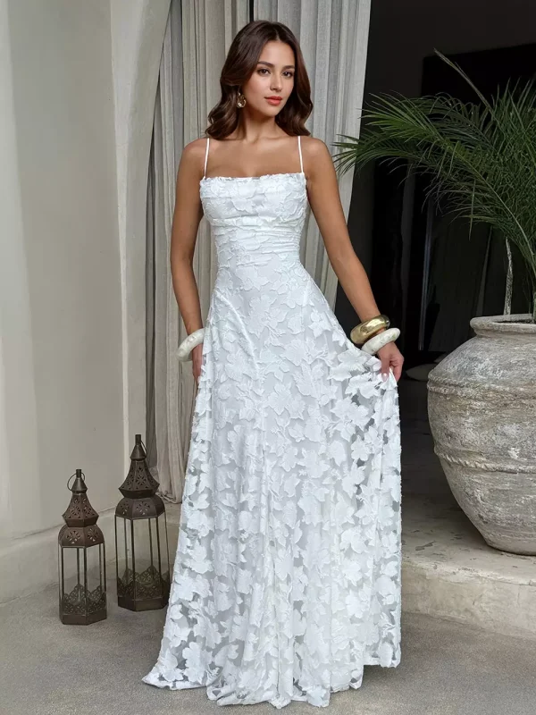 Elegant Backless Design Open Shoulder Events Maxi Slip Dress - Image 4