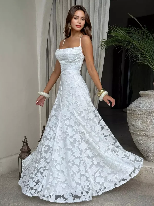Elegant Backless Design Open Shoulder Events Maxi Slip Dress - Image 5
