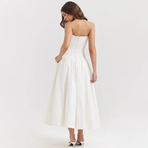Elegant Backless V-neck High Waist Solid Color Strapless Sleeveless Long Dress - Image 13
