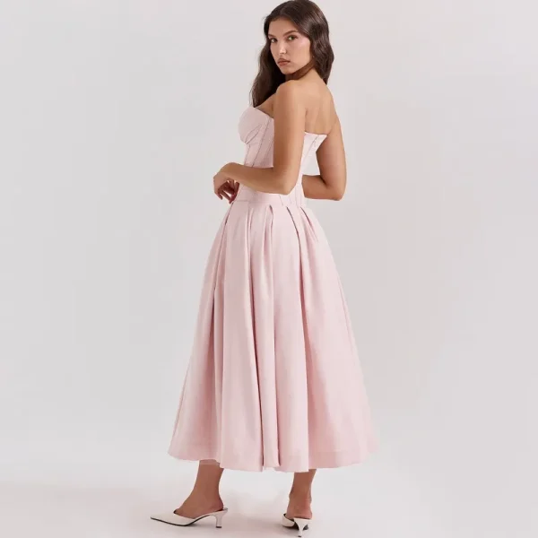 Elegant Backless V-neck High Waist Solid Color Strapless Sleeveless Long Dress - Image 17
