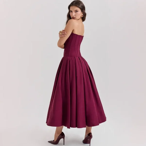 Elegant Backless V-neck High Waist Solid Color Strapless Sleeveless Long Dress - Image 26