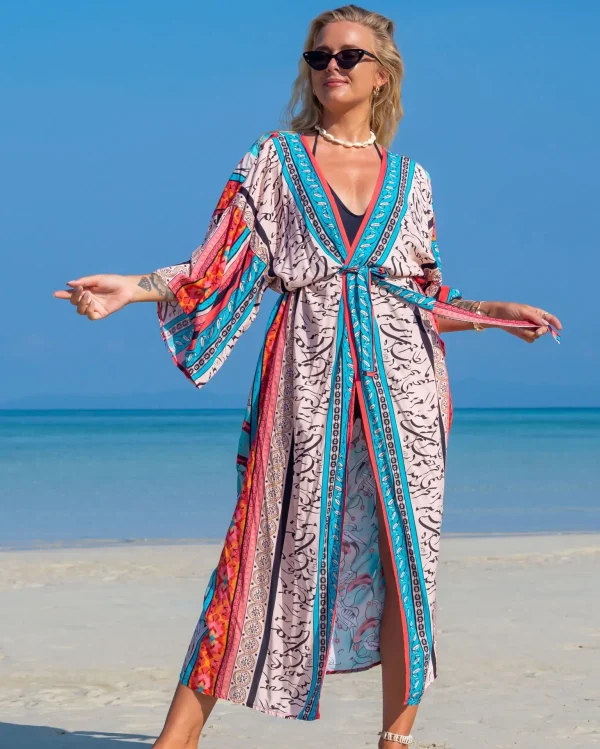 Elegant Beach Style Kimono for Sea Boho Cover up Long Swimsuit