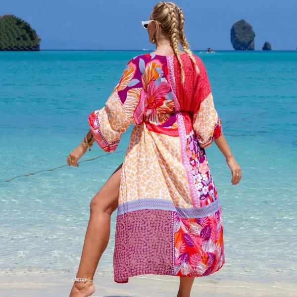 Retro Beach Style Kimono for Sea Boho Cover up Long Swimsuit - Image 6