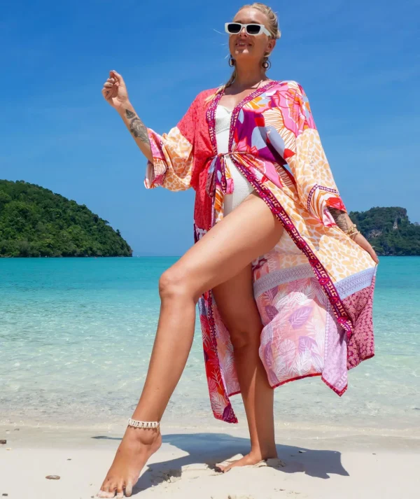 Retro Beach Style Kimono for Sea Boho Cover up Long Swimsuit - Image 2